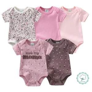 5pc Baby Girl Short Sleeve Spring Jumpsuit, Cotton Floral