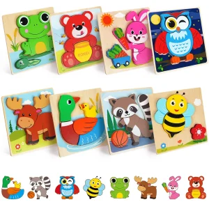 8 Animal Wooden Puzzles Toys Learning Educational