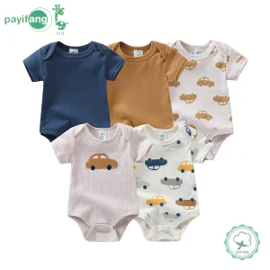 5-Piece Set of baby Boy Short-Sleeve Onesies, Pure Cotton