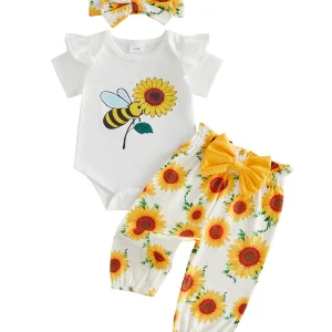 Adorable Baby Girl Sunflower Print Romper